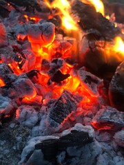 burning red hot coals 