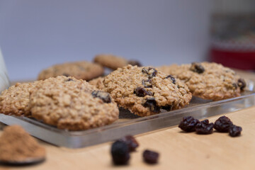 Homemade oat cookies with a glass of milk