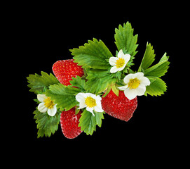 Strawberries waved arrangement with flowers, berries and leaves
