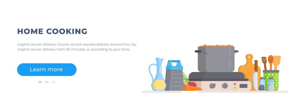 Vector illustration of the site to view video cooking cool recipes.А set of traditions and recipes for cooking at home with the help of improvised household implements.