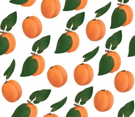 Apricot drawn  seamless pattern. Fruit retro background. Summer print