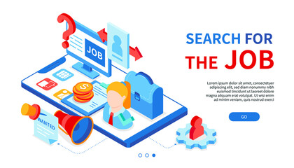 Search for the job - colorful isometric web banner