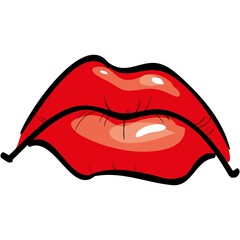 Vector red lip mouth illustration cartoon icon - obrazy, fototapety, plakaty