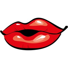 Vector red lips kiss, plump mouth whistle cartoon