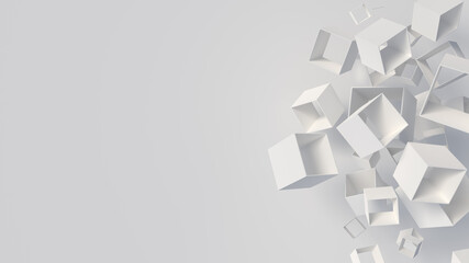 White boxes with hole on white background. Abstract geometric 3d render Illustration.