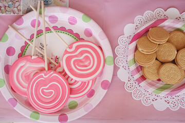 top view table with sweets candies