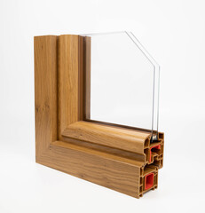 Sample of window profile on white background glass and pvc