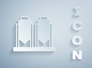 Paper cut Traditional brewing vessels in brewery icon isolated on grey background. Beer brewing process. Distillery plant, brewery. Paper art style. Vector