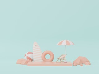 3d render of minimal display podium with summer season background concept. Minimalist pedestal for web banner and mock up.