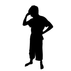 Teenager with a raised hand. Vector illustration. Black silhouette.
