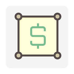 Land plot vector icon. Consist of empty area, position pin point, road and location. Real estate or property for housing subdivision, development, owned, sale, rent, buy or investment. 48x48 pixel.