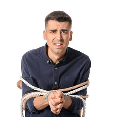Male hostage on white background