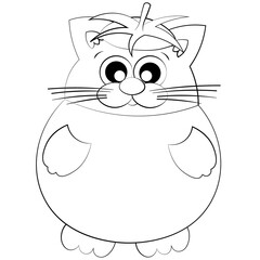 Cute cartoon Cat in tomato. Draw illustration in black and white