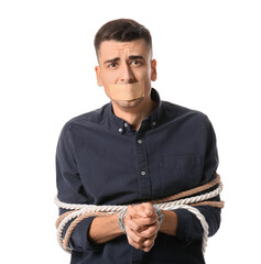Male hostage on white background