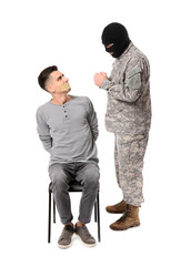 Terrorist with hostage on white background