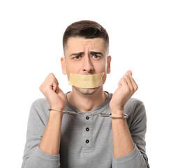 Male hostage on white background