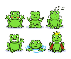 Obraz premium Set of cute green frog mascot logo design illustration