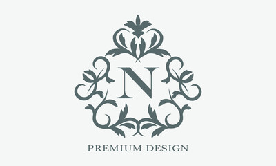 Premium linear logo. Exquisite monogram with letter N. Elegant icon. Luxury alphabet frame symbol.