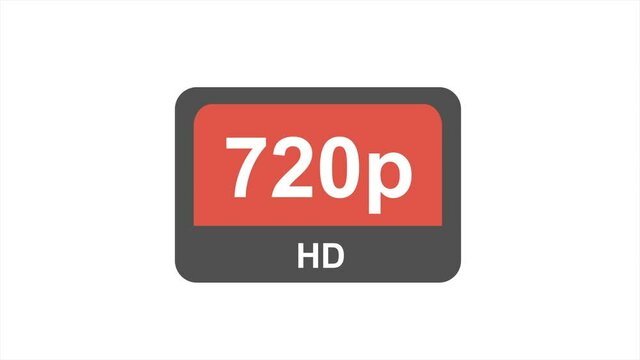 720p resolution red icon on white background. Animation screen resolution concept.