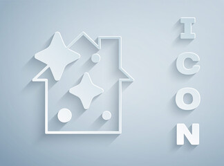 Paper cut Home cleaning service concept icon isolated on grey background. Building and house. Paper art style. Vector