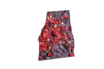 Handmade dark chocolate with berries on a white isolated background
