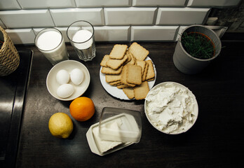 ingredients for making cheesecake, cheesecake cooking 