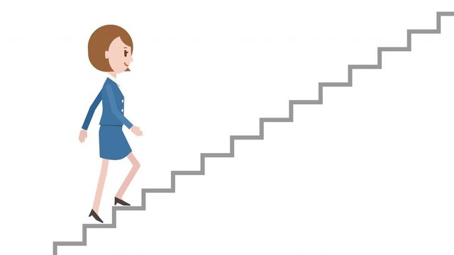 階段を上る女性のアニメーション（アルファマット付き・ループ再生）