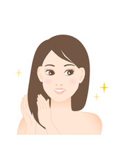 ヘアケアをする女性のイラスト