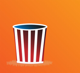 full glass with white and red stripes for food and snacks popcorn theater entertainment movie theater and circus vector on gradient background