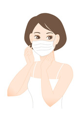 マスクをつける女性のイラスト