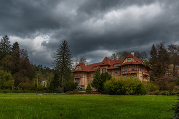 Fototapeta na wymiar Luhacovice spa town in cloudy spring day in Moravia region