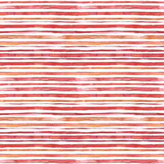 Watercolor digital paper. Graphic ornament. Stripe print. Red Lines seamless pattern. Summer background.