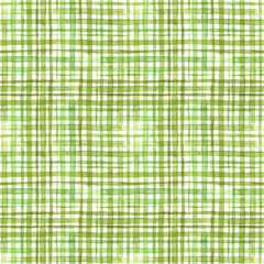Watercolor digital paper. Graphic ornament. Check print. Green checkered seamless pattern. Summer background.