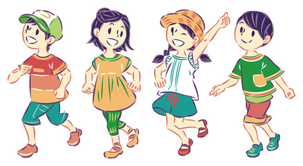 友達と走る夏の子供たち