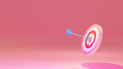 3d rendering the blue arrow hit the target. Achievement concept on 