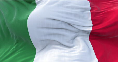 The tricolor flag of Italy waving in the wind