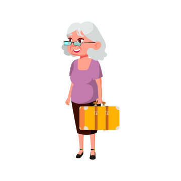 elderly woman traveling with baggage cartoon vector. elderly woman traveling with baggage character. isolated flat cartoon illustration