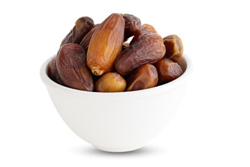 ripe dates in white cup isolated on white background