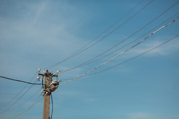 Fototapeta premium Wires and pole lines of electric gears.