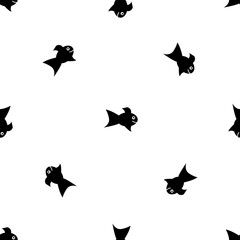 Seamless pattern of repeated black gold fish symbols. Elements are evenly spaced and some are rotated. Vector illustration on white background