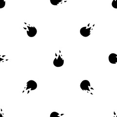 Seamless pattern of repeated black fire symbols. Elements are evenly spaced and some are rotated. Vector illustration on white background