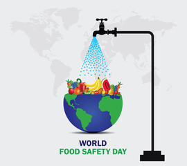 World Food Safety Day Concept. World food safety day with water tap concept. Template for background, banner, card, poster.