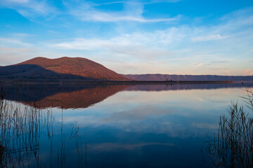 panorama of the lake of vico in lazio, province of viterbo