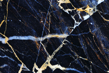 White and yellow patterned structure of dark gray marble texture background for product design.