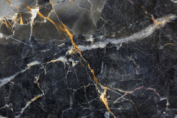 White and yellow patterned detailed structure of dark gray marble (Gold Russia) texture and background.