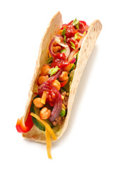 Tasty taco on white background