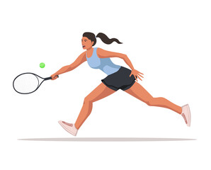 Fototapeta na wymiar Female tennis player runs to hit the ball with a racket isolated on transparent background.