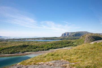 Fototapeta na wymiar On a mountain hike in great summer weather to Langheistabben - See the view,Helgeland,Nordland county,Norway,scandinavia,Europe