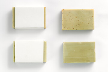 Soap wrap box mock-up package with bar olive soap on white background