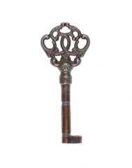 ancient bronze key isolated on white background